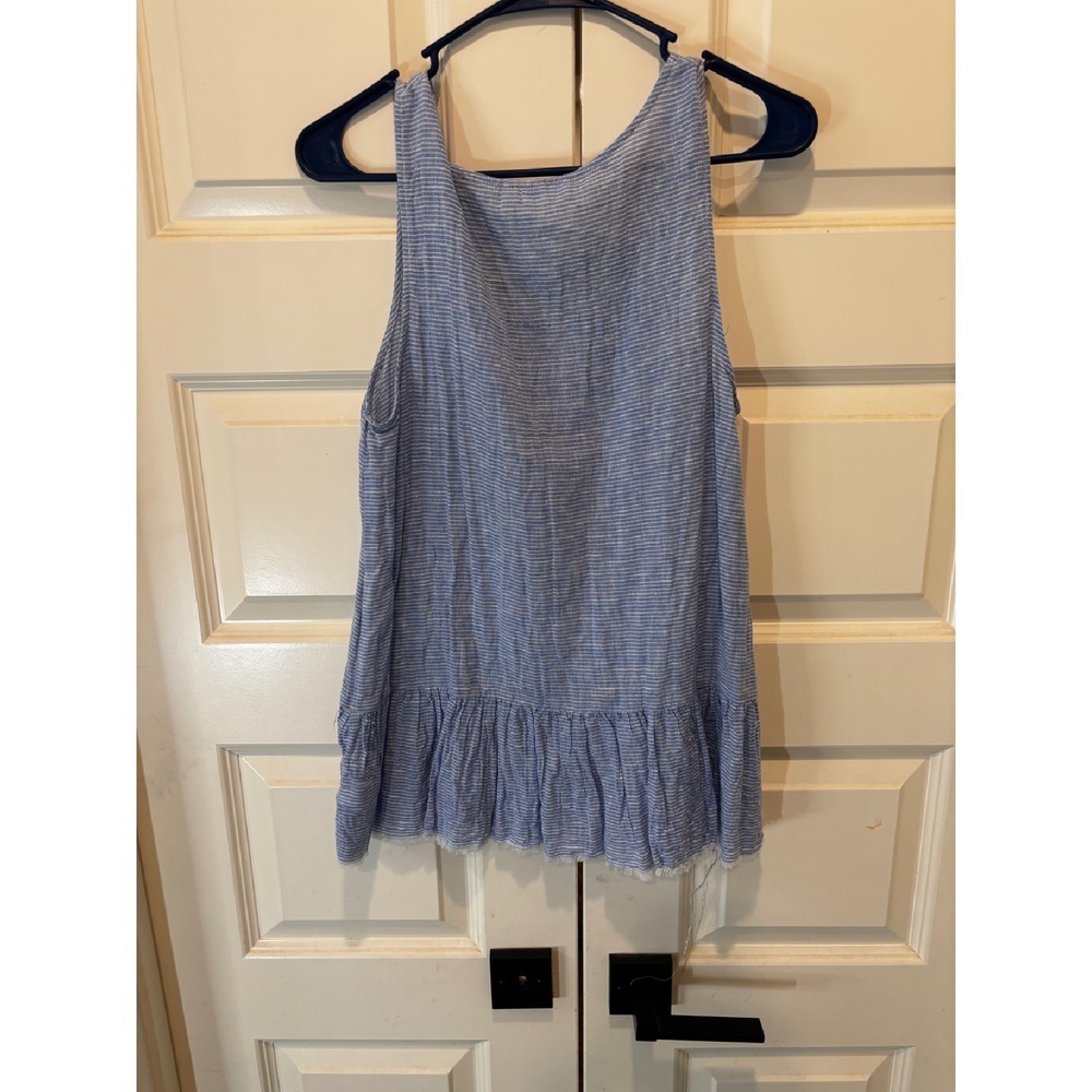 Beachlunchlounge Striped Tank Top Ruffle Hem Sleeveless Casual Blue Size M - Picture 5 of 5